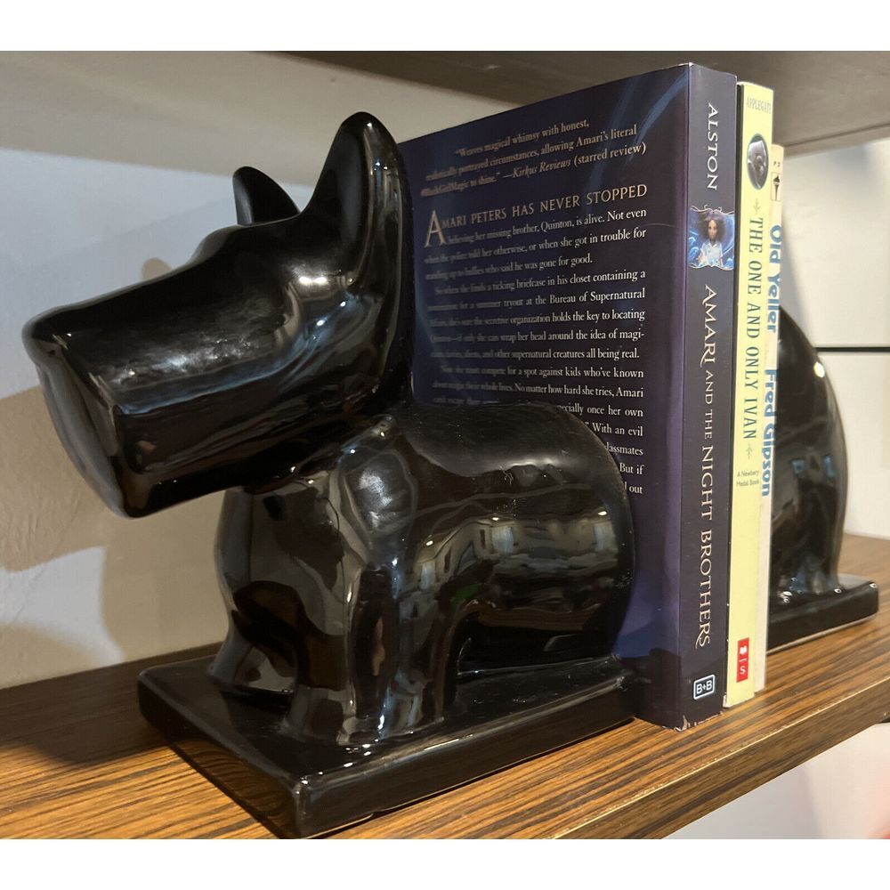 Vintage SCOTTIE DOG BOOKENDS Scottish Terrier Glossy Black Ceramic